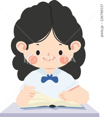 Cartoon Girl Reading a Book Illustration Cartoon Girl Reading a Book Illustration 126746537