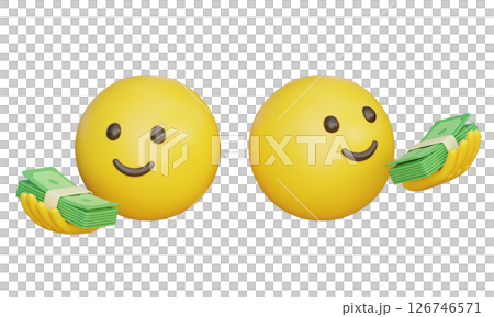 Emoticon with a currency on his hand palm 3D icon 126746571