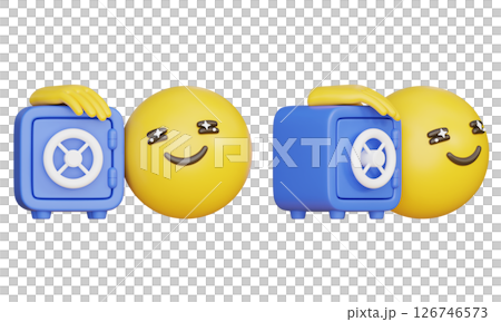 emoticon with a happy expression next to a safe 3D Icon 126746573