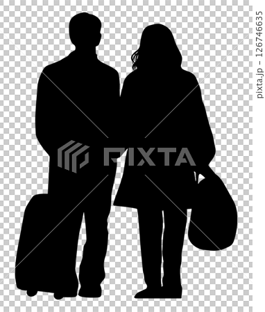Silhouette of a couple standing arm in arm at the airport Silhouette of a couple standing arm in arm at the airport 126746635