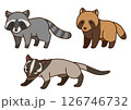 害獣のイラストセット（アライグマ・タヌキ・ハクビシン） 126746732