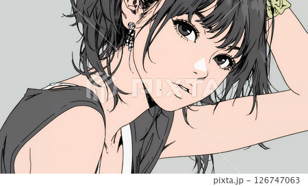 タンクトップ姿が魅力的な若い女性。