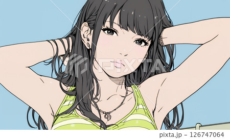 タンクトップ姿が魅力的な若い女性。