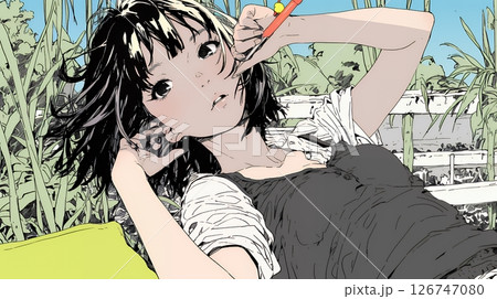 虚ろな目でぼーっと遠くを見つめている若い女性