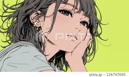 熟慮中の若い女性の横顔