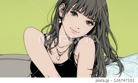 タンクトップ姿が魅力的な若い女性。