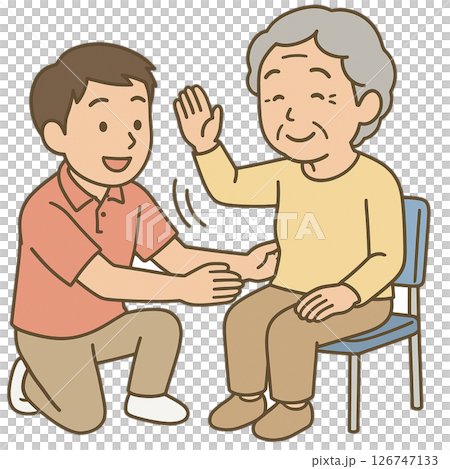 体操をサポートする若い男性介護士 126747133