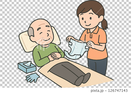 おむつ交換の準備をする介護士 126747143