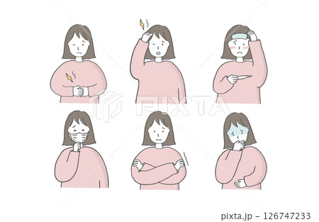 体調不良の女性　人物　セット 126747233
