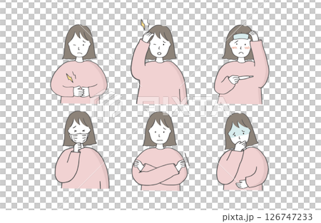体調不良の女性　人物　セット 126747233