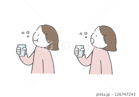 うがいをする女の子 横向き 人物 うがいをする女の子 横向き 人物 126747243