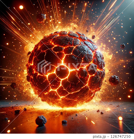 隕石球体爆発集中線！赤色 126747250