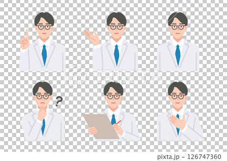 穿白大褂的男人，一組常見的姿勢，純色 126747360