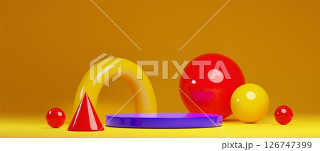 Glossy geometric shapes in yellow, red, blue color Glossy geometric shapes in yellow, red, blue color 126747399