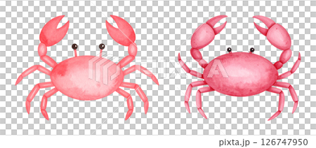 可愛いカニの水彩画イラスト、セット素材 126747950