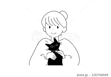 猫をそっと抱く女の子 126748089