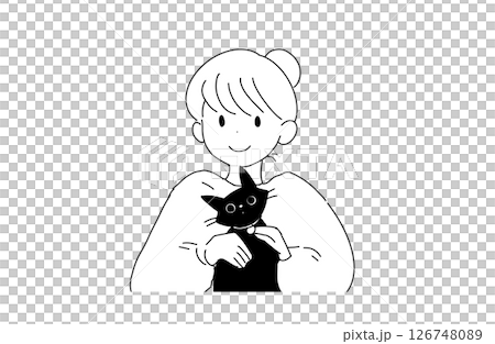 A girl gently holding a cat 126748089