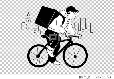 Delivery man riding a bicycle through the city 126748093