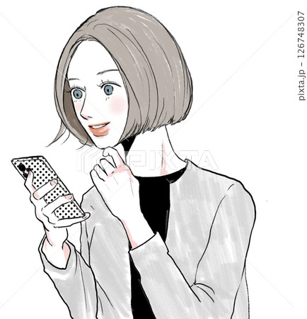 イラスト素材:スマホを見る女性 イラスト素材:スマホを見る女性 126748307