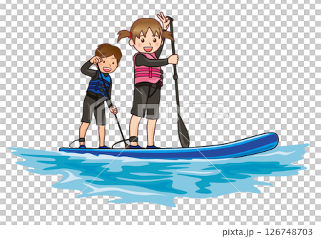 Parents and children enjoying SUP on the lake 126748703