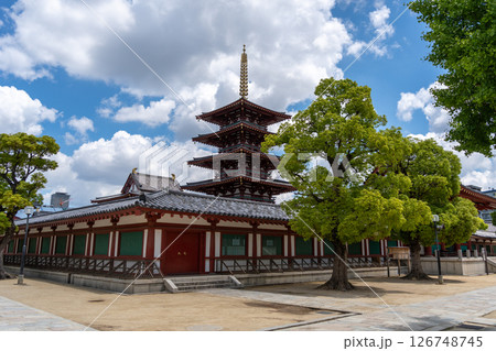 Main gate and pagoda of Shitenno-ji Temple in Osaka, Japan Main gate and pagoda of Shitenno-ji Temple in Osaka, Japan 126748745
