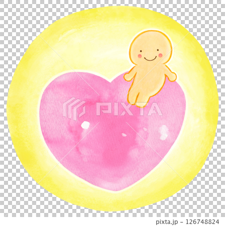 A person riding a pink heart (yellow background) 126748824
