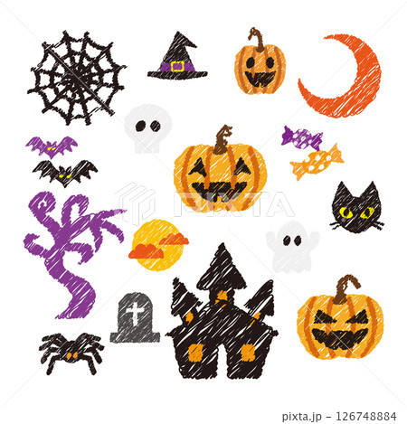 ハロウィンのアイコン 手描き風 ハロウィンのアイコン 手描き風 126748884