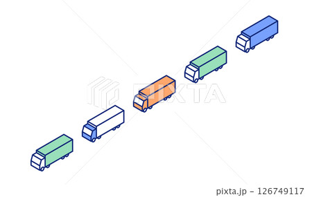 交通渋滞のベクターイラスト。トラックが一列に連なって渋滞しているクリップアート。 126749117