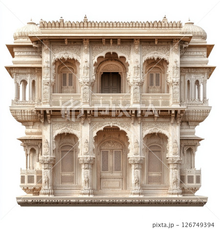 Intricate Traditional Indian Haveli with Detailed Carvings and Architecture 126749394