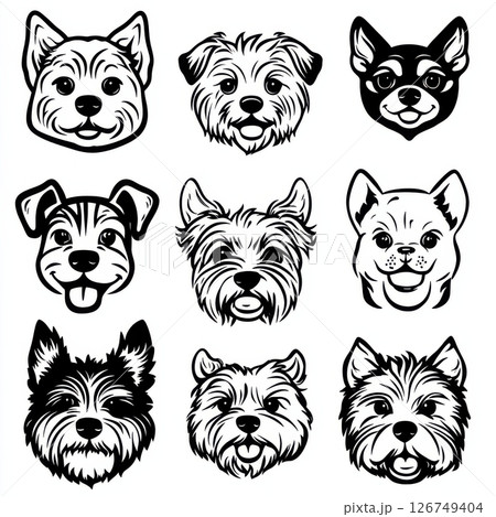 Cute Cartoon Dog Faces Collection for Creative Designs 126749404