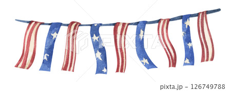 Patriotic bunting american flag with watercolor 126749788