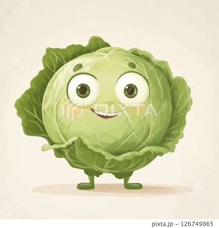 Adorable Cartoon Character of a Little Cabbage with a Happy Face 126749865