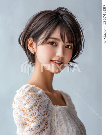 【 ヘアスタイル 見本 】 女性 カットモデル ヘアカタログ ショートヘア ビューティーイメージ 126749897