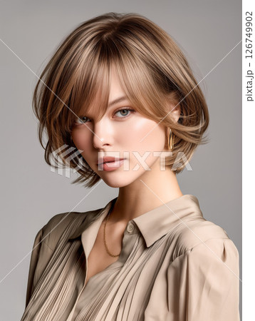 【 ヘアスタイル 見本 】 女性 カットモデル ヘアカタログ ショートヘア ビューティーイメージ 126749902