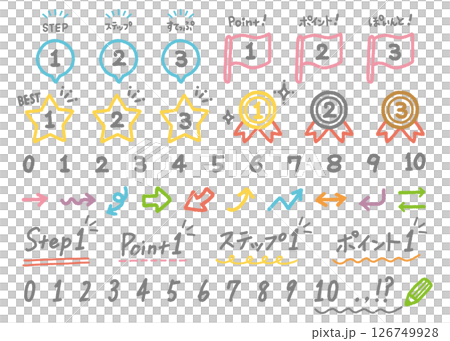 Numbers illustration icon material set handwritten colorful 126749928