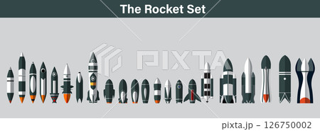 Set of cartoon rocket ship collection Set of cartoon rocket ship collection 126750002