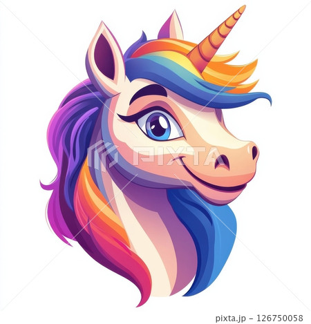 Smiling Rainbow Unicorn Character in Cartoon Style Vector Artwork Smiling Rainbow Unicorn Character in Cartoon Style Vector Artwork 126750058