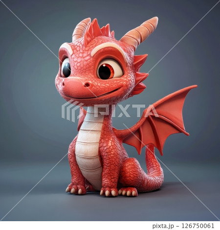 Cute Red Dragon Cartoon Character with Big Eyes and Playful Design 126750061