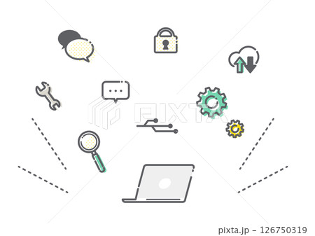 ITのイメージアイコンイラストセット　シンプルでお洒落な線画イラスト 126750319