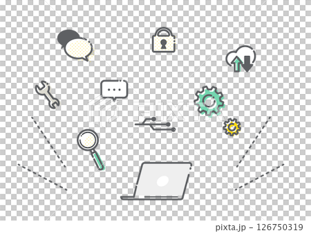 ITのイメージアイコンイラストセット　シンプルでお洒落な線画イラスト 126750319