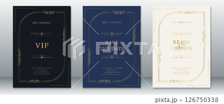 Luxury Invitation Set with Curved Gold Frames in Dark and Cream Tones 126750338