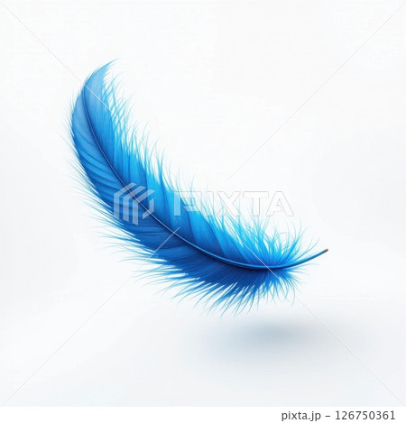 Delicate Blue Feather with Soft Texture on White Background 126750361