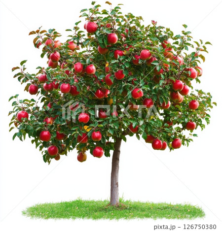 Lush Apple Tree Overflowing with Ripe Red Apples in a Garden Lush Apple Tree Overflowing with Ripe Red Apples in a Garden 126750380