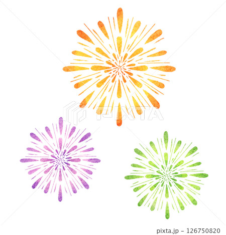 水彩風カラフルな打ち上げ花火のイラスト 126750820