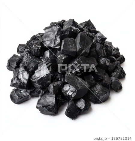 Neatly Arranged Pile of Black Coal in Center of Image 126751014