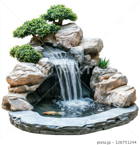 Serene Pond with Cascading Waterfall and Natural Rock Features 126751244