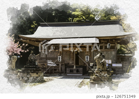 水彩画風　養父神社　拝殿　兵庫県養父市 126751349