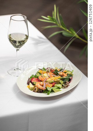 Portion of mediterranean shrimp salad  126751409