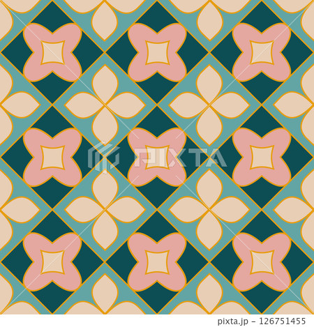 Botanical abstract floral enamel seamless pattern. Vintage simple flowers silhouette vector background. Pastel color minimalist daisies. 126751455