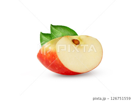 Apple wedges and leaves. Red apple slice isolated with leaf. 126751559